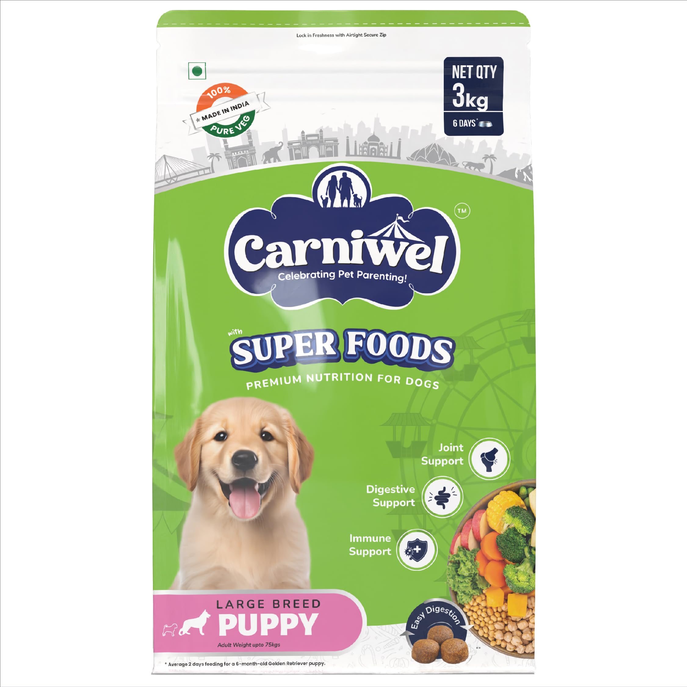 Carniwel Superfoods Puppy Dry Dog Food 3 Kg | 100% Vegetarian